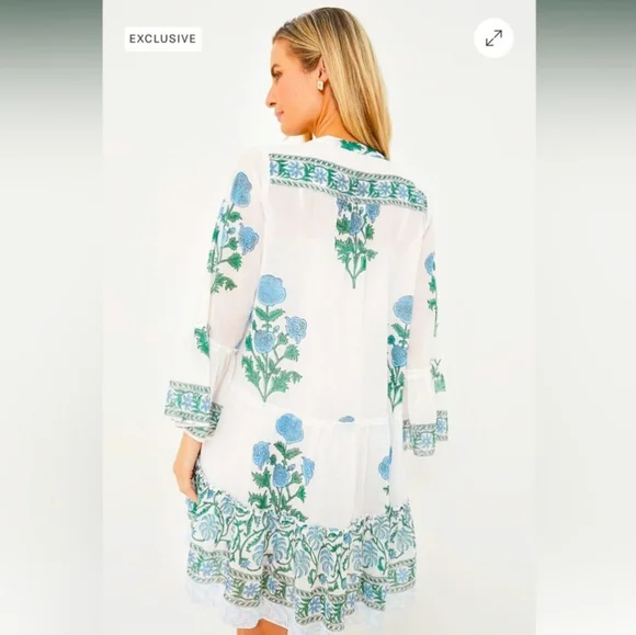 Tuckernuck Juliet Dunn White Poppy Flared Sleeve Dress Size XL - Picture 4 of 13